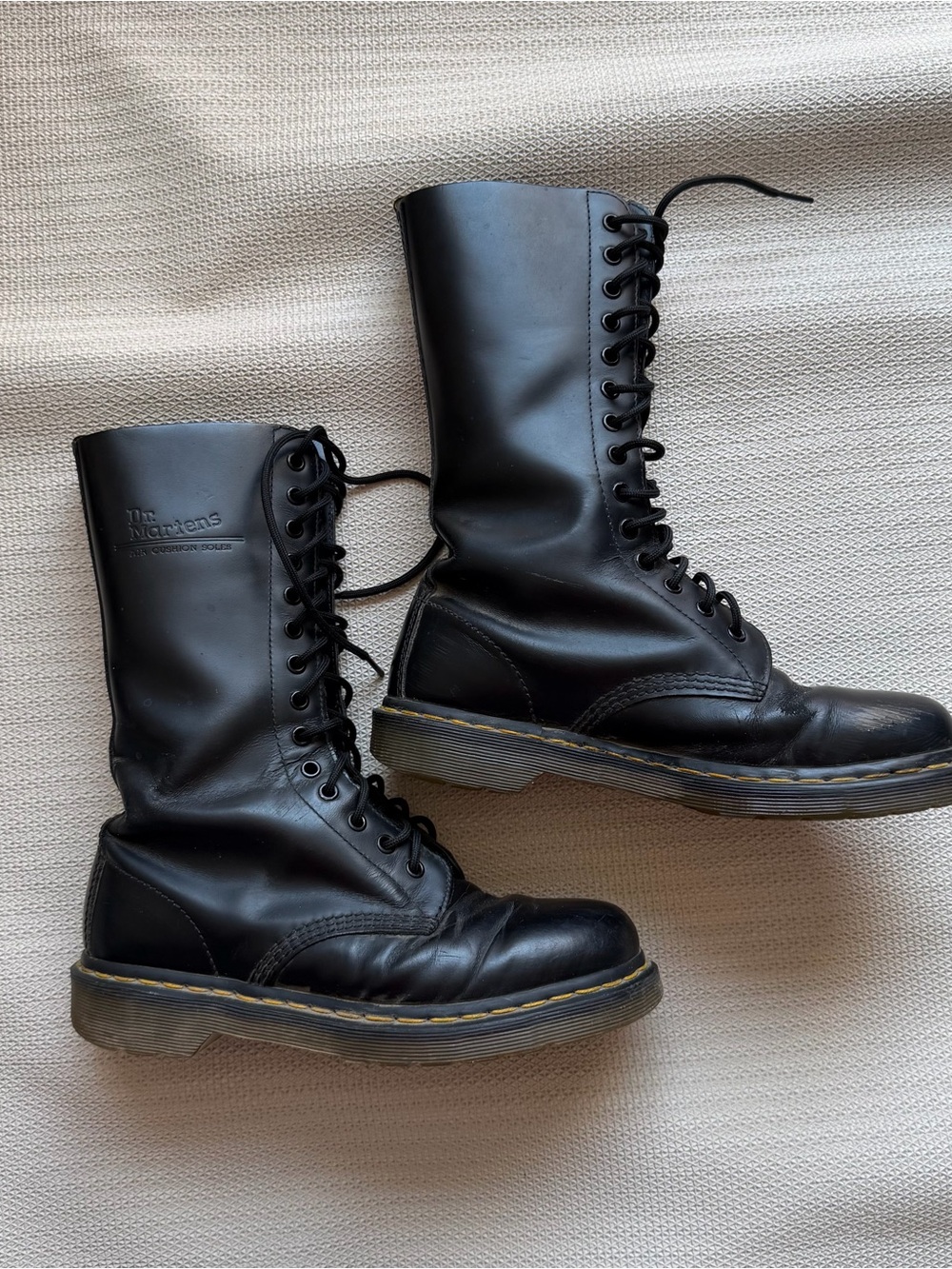 Dr. Martens Black 14-Eye Lace-Up Leather Tall Boots